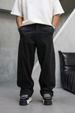 Мужские Черные Джинсы Багги - Широкие Габардиновые