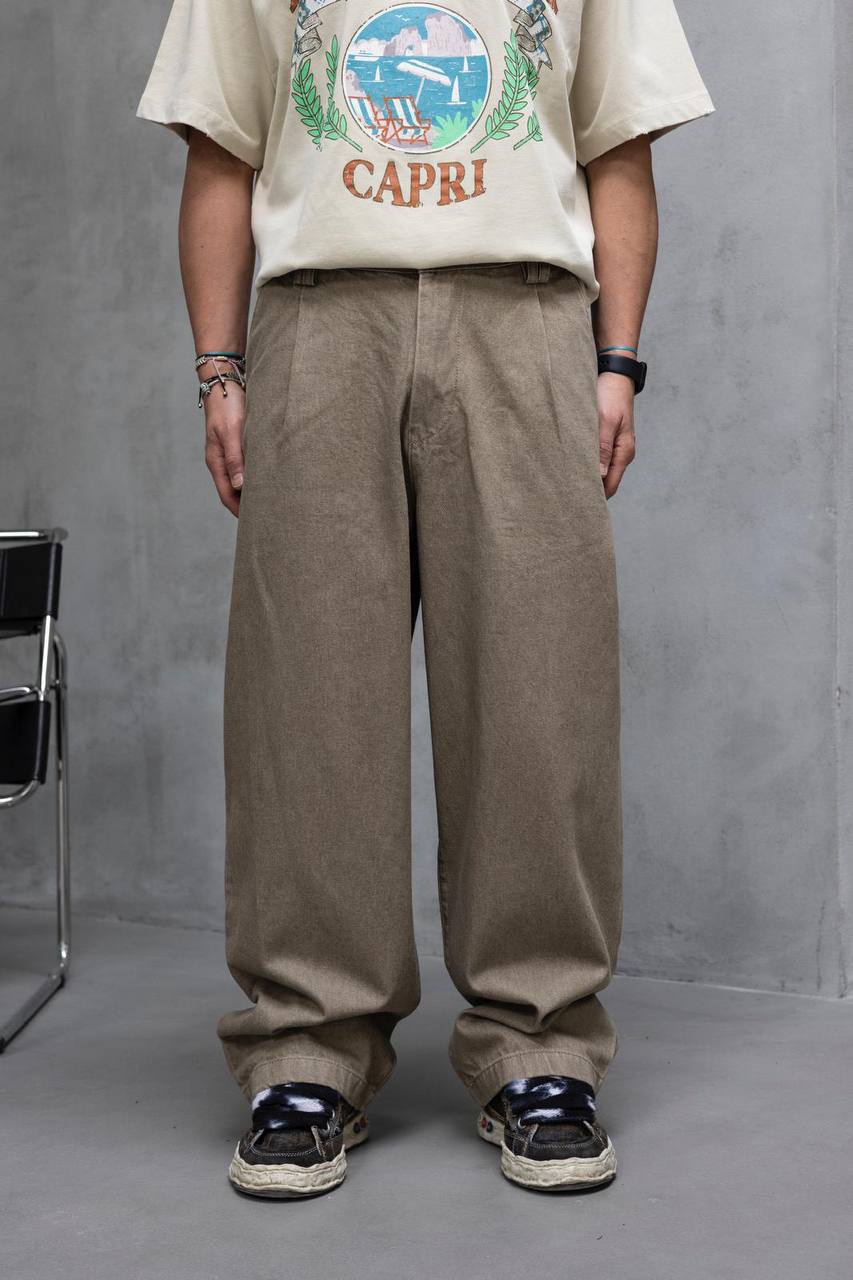 photo_2026-01-06_11-59-07 Мужские Бежевые Джинсы Багги - Широкие Габардиновые