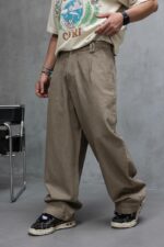 Мужские Бежевые Джинсы Багги - Широкие Габардиновые