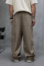 Мужские Бежевые Джинсы Багги - Широкие Габардиновые