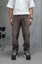 Мужские Графитовые Джинсы Прямого Кроя - Свободные с Грязным Эффектом