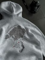 Мужское Худи Серое Меланж Оверсайз с Вышивкой на Спине - Утепленное на Флисе
