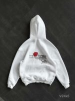 Мужское Утепленное Белое Худи Оверсайз на Флисе с Вышивкой Пистолет