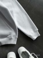 Мужское Утепленное Белое Худи Оверсайз на Флисе с Вышивкой Пистолет