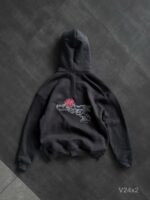 Мужское Утепленное Графитовое Худи Оверсайз на Флисе с Вышивкой Пистолет