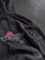 Мужское Утепленное Графитовое Худи Оверсайз на Флисе с Вышивкой Пистолет