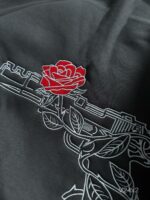 Мужское Утепленное Графитовое Худи Оверсайз на Флисе с Вышивкой Пистолет