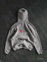 Мужское Утепленное Серое Худи Оверсайз на Флисе с Вышивкой Пистолет