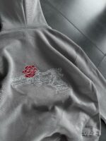 Мужское Утепленное Серое Худи Оверсайз на Флисе с Вышивкой Пистолет