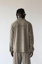 Мужская Оливковая Вельветовая Рубашка Оверсайз на Кнопках