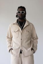 Мужская Бежевая Вельветовая Рубашка Оверсайз на Кнопках