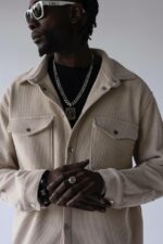 Мужская Бежевая Вельветовая Рубашка Оверсайз на Кнопках