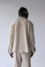 Мужская Бежевая Вельветовая Рубашка Оверсайз на Кнопках