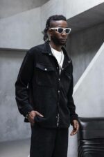 Мужская Черная Вельветовая Рубашка Оверсайз на Кнопках