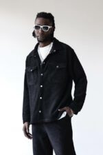 Мужская Черная Вельветовая Рубашка Оверсайз на Кнопках