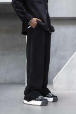 Мужские Широкие Вельветовые Черные Штаны