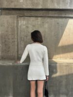 Женский Молочный Костюм Двойка с Окантовкой - Кофта на Пуговицах + Юбка Мини