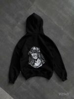 Мужское Черное Худи с Вышивкой на Спине Оверсайз (На Флисе)