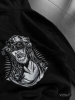 Мужское Черное Худи с Вышивкой на Спине Оверсайз (На Флисе)