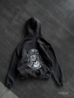 Мужское Графитовое Худи с Вышивкой на Спине Оверсайз (На Флисе)