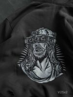 Мужское Графитовое Худи с Вышивкой на Спине Оверсайз (На Флисе)