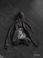 Мужское Темно-Серое Худи с Вышивкой на Спине Оверсайз (На Флисе)