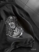 Мужское Темно-Серое Худи с Вышивкой на Спине Оверсайз (На Флисе)