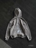 Мужское Серое Худи с Вышивкой на Спине Оверсайз (На Флисе)