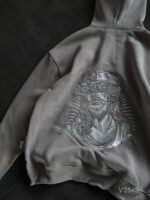 Мужское Серое Худи с Вышивкой на Спине Оверсайз (На Флисе)