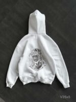 Мужское Белое Худи с Вышивкой на Спине Оверсайз (На Флисе)