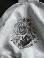 Мужское Белое Худи с Вышивкой на Спине Оверсайз (На Флисе)