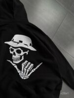 Мужское Черное Худи Оверсайз с Вышивкой Скелет (На Флисе)