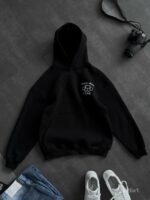 Мужское Черное Худи Оверсайз с Вышивкой Скелет (На Флисе)