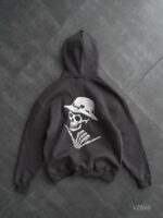 Мужское Темно-Серое Худи с Вышивкой на Спине Оверсайз (На Флисе)