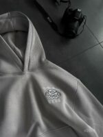 Мужское Серое Худи Оверсайз с Вышивкой Скелет (На Флисе)