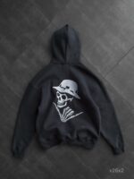 Мужское Графитовое Худи Оверсайз с Вышивкой Скелет (На Флисе)