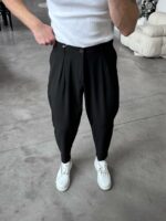 Мужские Свободные Классические Черные Штаны Брюки Мом со Складками