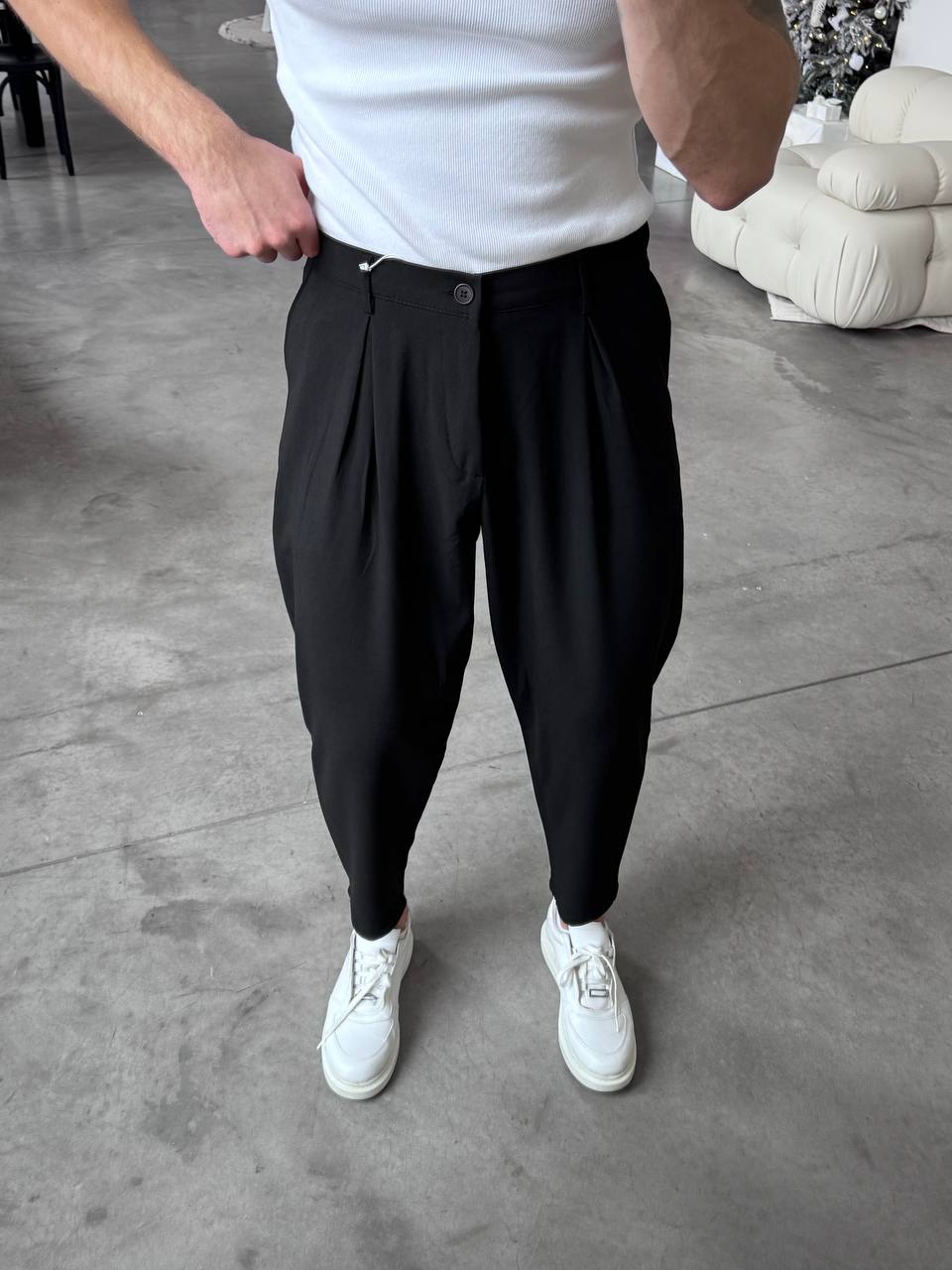 photo_2026-01-08_11-28-48 Мужские Свободные Классические Черные Штаны Брюки Мом со Складками