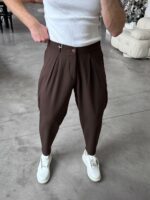 Мужские Свободные Классические Коричневые Штаны Брюки Мом со Складками