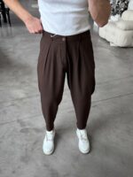 Мужские Свободные Классические Коричневые Штаны Брюки Мом со Складками
