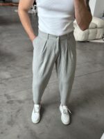 Мужские Свободные Классические Серые Штаны Брюки Мом со Складками