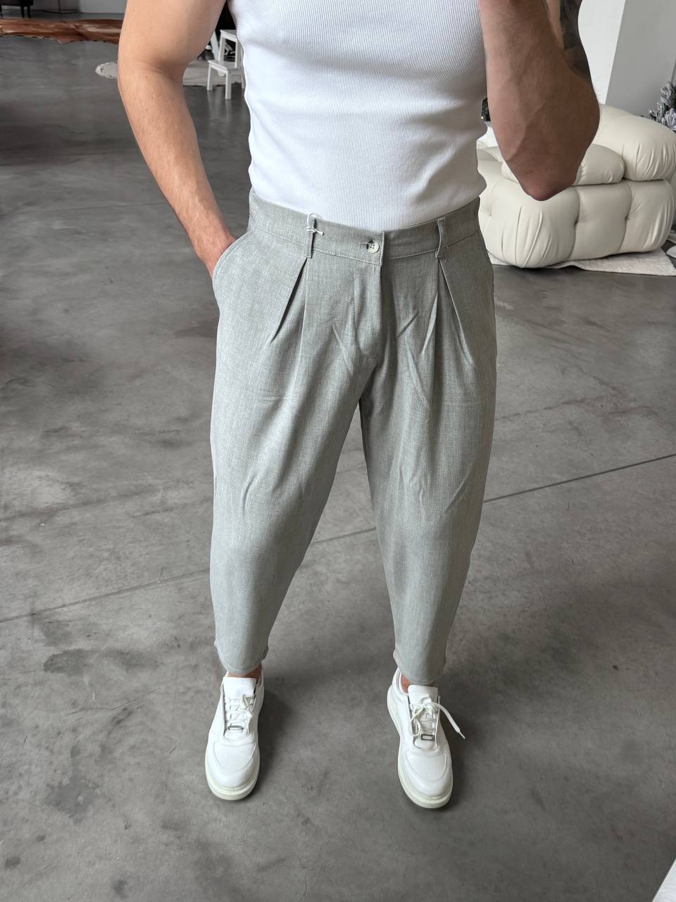 photo_2026-01-08_11-30-43 Мужские Свободные Классические Серые Штаны Брюки Мом со Складками