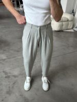 Мужские Свободные Классические Серые Штаны Брюки Мом со Складками