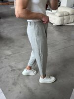 Мужские Свободные Классические Серые Штаны Брюки Мом со Складками