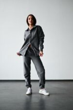 Женский Теплый Флисовый Темно-Серый Костюм - Рубашка + Штаны Джоггеры