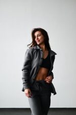 Женский Теплый Флисовый Темно-Серый Костюм - Рубашка + Штаны Джоггеры