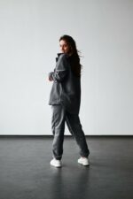 Женский Теплый Флисовый Темно-Серый Костюм - Рубашка + Штаны Джоггеры