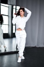 Женский Теплый Флисовый Белый Костюм - Рубашка + Штаны Джоггеры