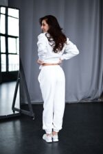 Женский Теплый Флисовый Белый Костюм - Рубашка + Штаны Джоггеры