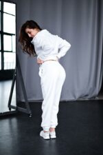 Женский Теплый Флисовый Белый Костюм - Рубашка + Штаны Джоггеры